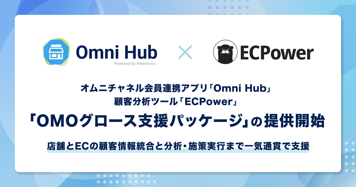 顧客分析ツール「ECPower」、オムニチャネル会員連携アプリ「Omni Hub」と連携し「OMOグロース支援パッケージ」の提供を開始